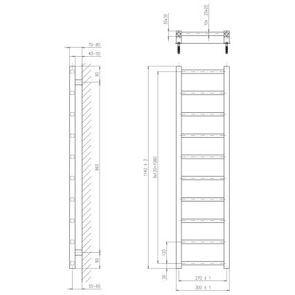 Sapho - Радиатор за баня METRO LIGHT 114x30 см, матово черно
