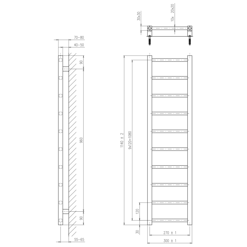 Sapho - Радиатор за баня METRO LIGHT 114x30 см, матово черно