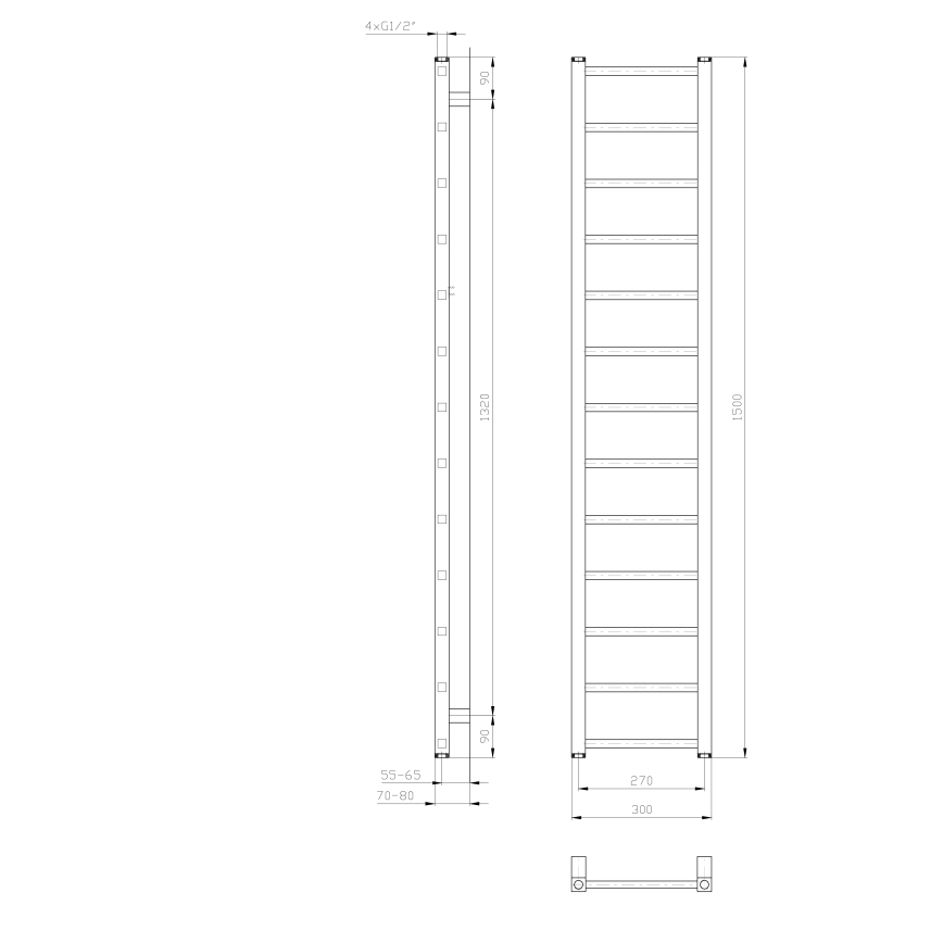 Sapho - Радиатор за баня METRO LIGHT 150x30 cm бял