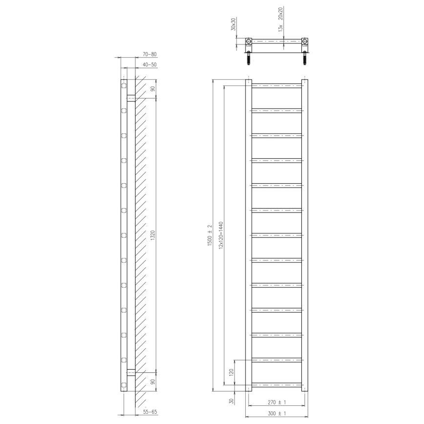 Sapho - Радиатор за баня METRO LIGHT 150x30 cm лъскав хром