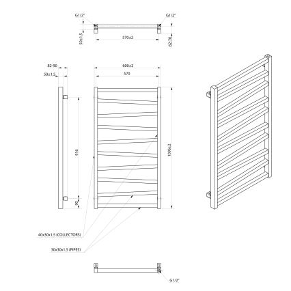 Sapho - Радиатор за баня ZIG 110x60 см, черен