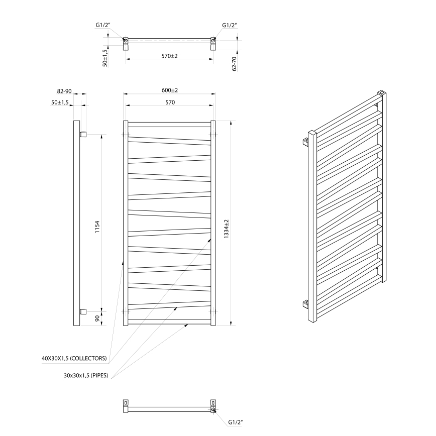 Sapho - Радиатор за баня ZIG 133x60 см черен