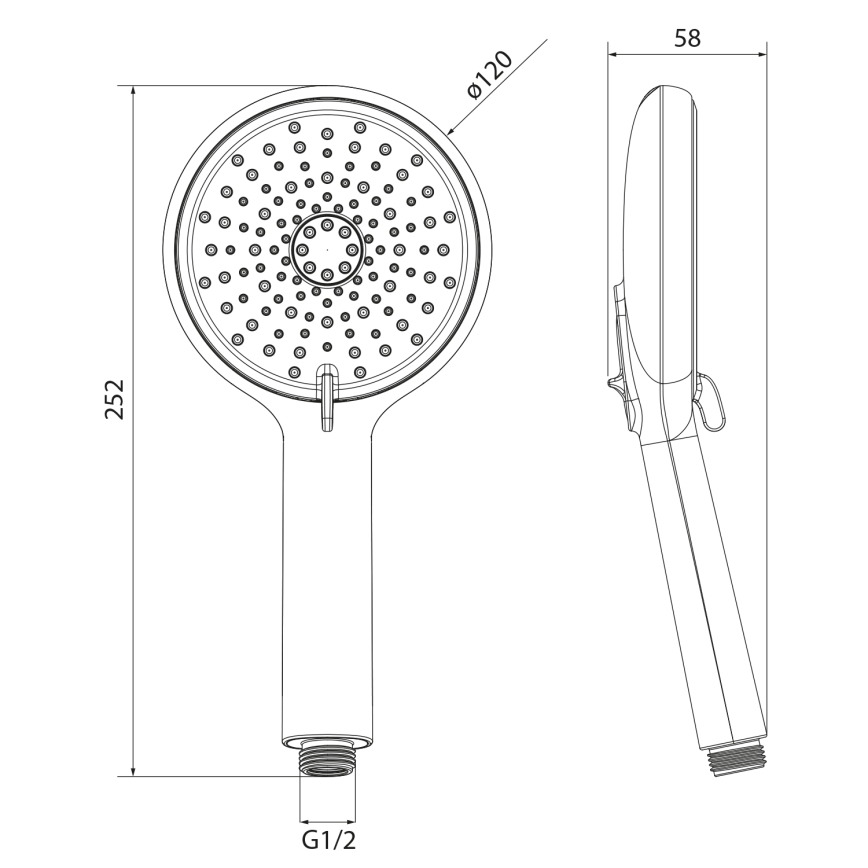 Sapho - Ръчен душ с режим на изплакване, хром с лъскав завършек