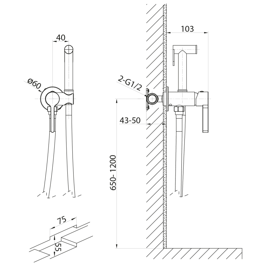 Sapho - Смесител за бидета с душ за скрит монтаж ICONIC кръгла/матов черен
