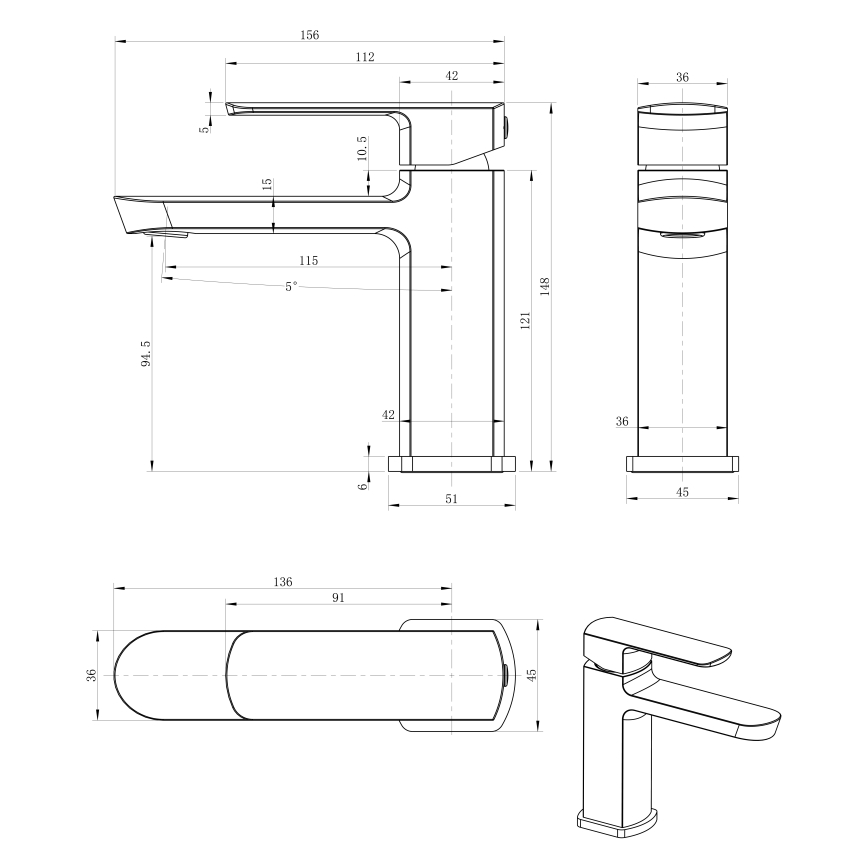 Sapho - Смесител за умивалник MIXONA, 14,8 см, лъскав хром