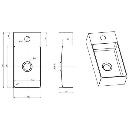 Sapho - Стенна мивка AURUM 36,5x18 cm матово злато