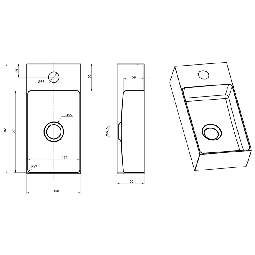Sapho - Стенна мивка AURUM 36,5x18 cm матово злато