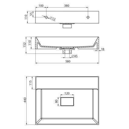 Sapho - Стенна мивка GODIVA 58x44 cm мрамор/бяла