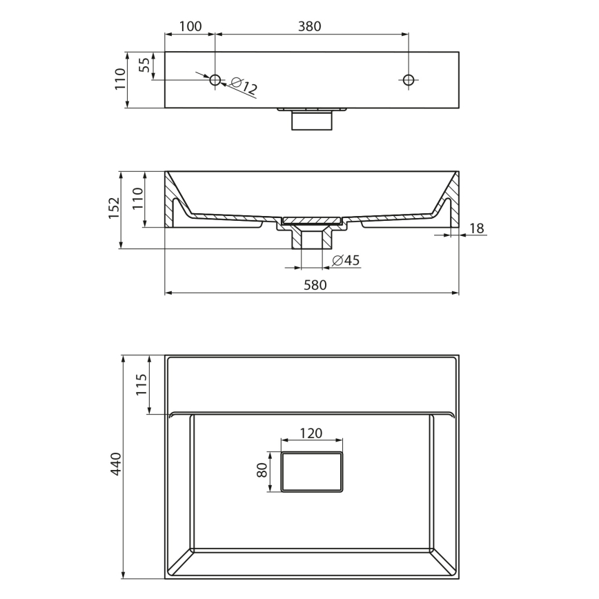 Sapho - Стенна мивка GODIVA 58x44 cm мрамор/бяла