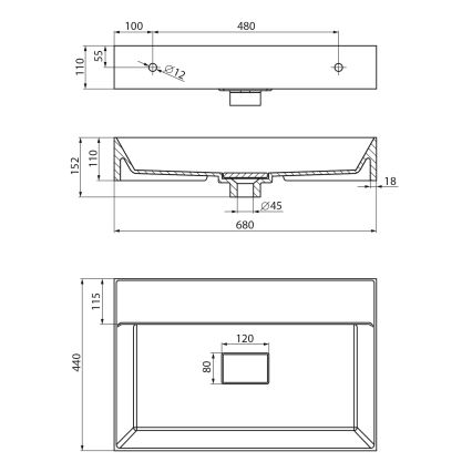 Sapho - Стенна мивка GODIVA 68x44 cm мрамор/бяла