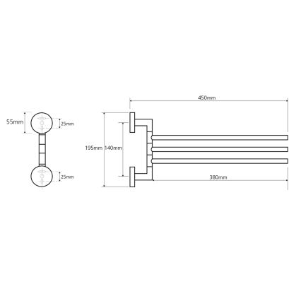 Sapho - Стенна въртяща се закачалка за кърпи X-ROUND 19,5x45 cm лъскав хром