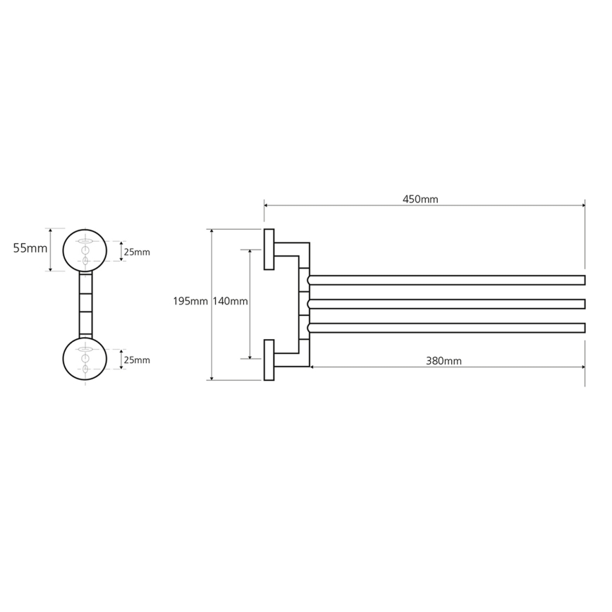 Sapho - Стенна въртяща се закачалка за кърпи X-ROUND 19,5x45 cm лъскав хром