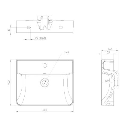 Sapho - Стенно монтирана мивка 50x40 см, лят мрамор/бял