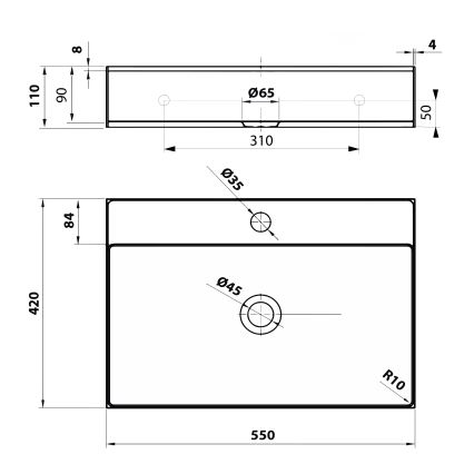 Sapho - Умивалник за плот AURUM 55x42 см шлифована неръждаема стомана
