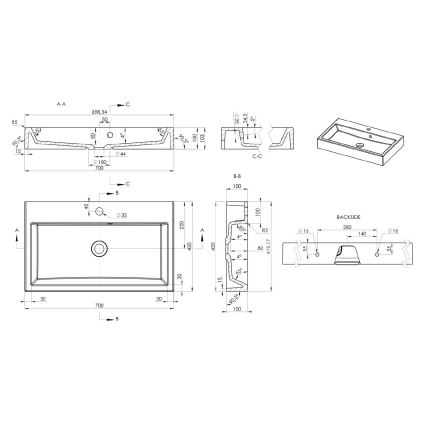 Sapho - Умивалник за плот ORINOKO 70x42 см мрамор/бяла