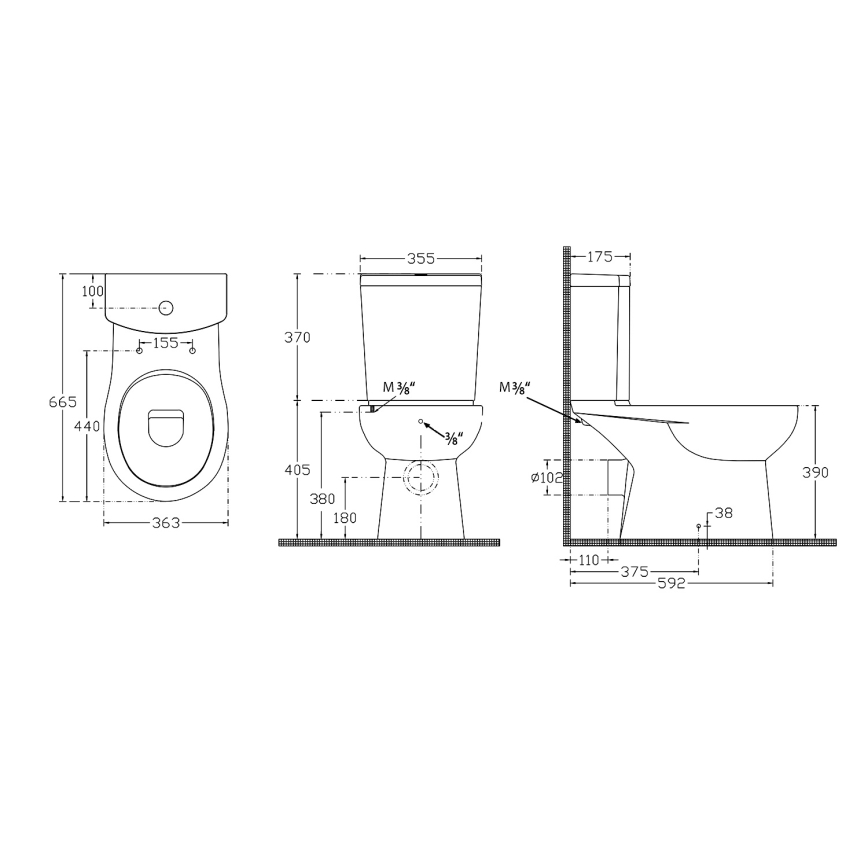 Sapho - WC комби с хигиеничен душ, заден отвод, керамика/бяла