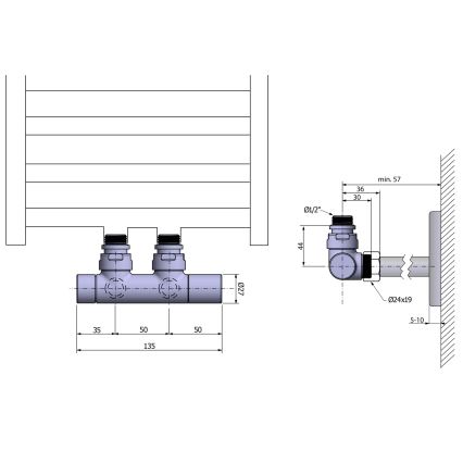 Sapho - Комплект присъединителни вентили за централно свързване TWIN матово черно