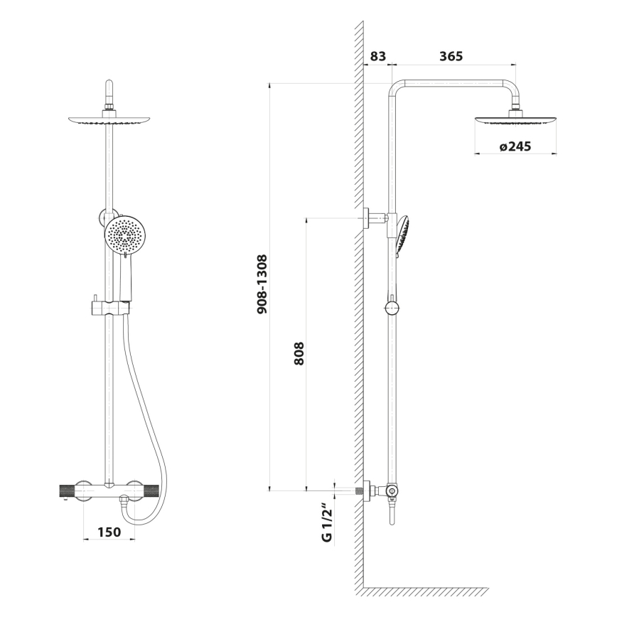 Sapho - Комплект за душ със смесител SOLARIS матово-черен