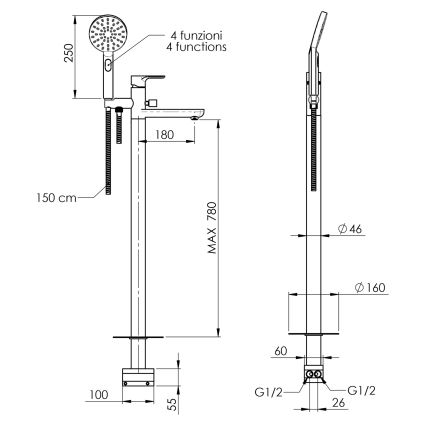 Sapho - Комплект за вана със смесител PAX, матово черно