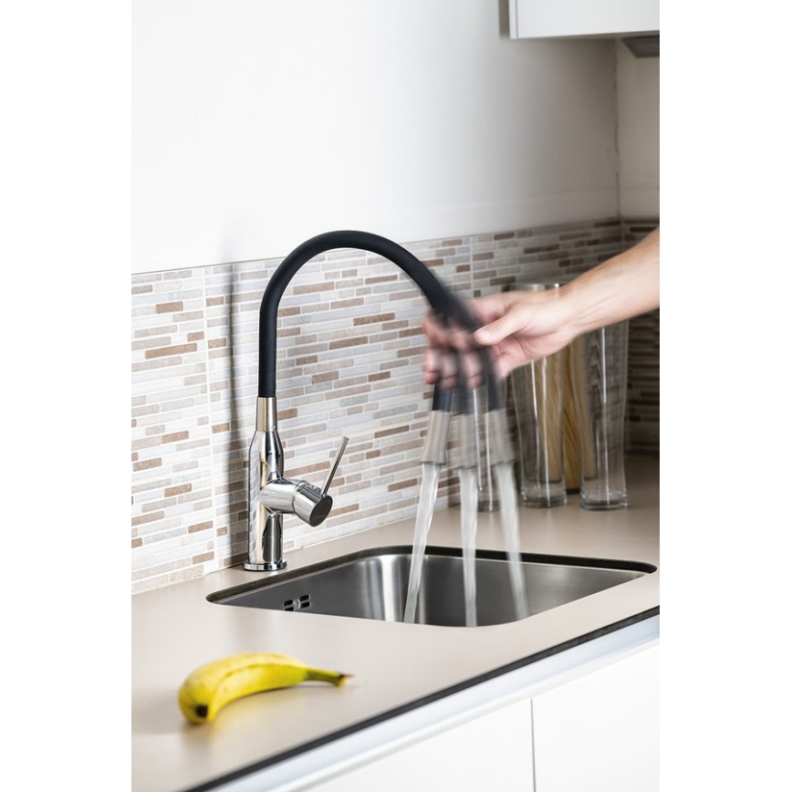 Sapho - Кран за мивка с гъвкаво рамо SILI черен/месинг