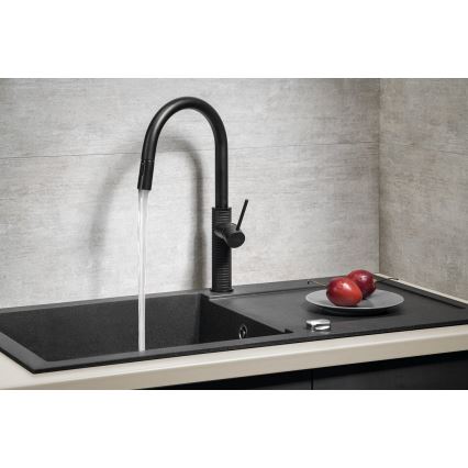 Sapho - Кран за мивка с издърпваща се пръскачка FLAWO матов черен