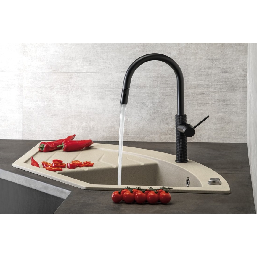 Sapho - Кран за мивка с издърпваща се пръскачка FLAWO матов черен