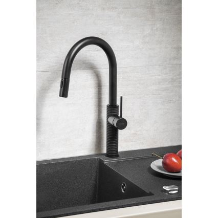 Sapho - Кран за мивка с издърпваща се пръскачка FLAWO матов черен