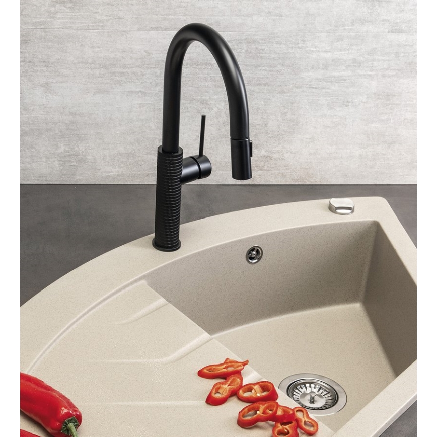 Sapho - Кран за мивка с издърпваща се пръскачка FLAWO матов черен