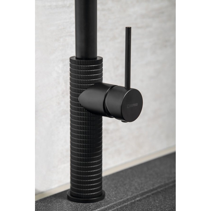 Sapho - Кран за мивка с издърпваща се пръскачка FLAWO матов черен