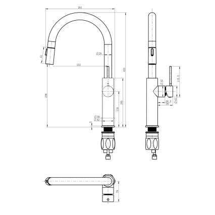 Sapho - Кран за мивка с издърпваща се пръскачка FLAWO матов черен