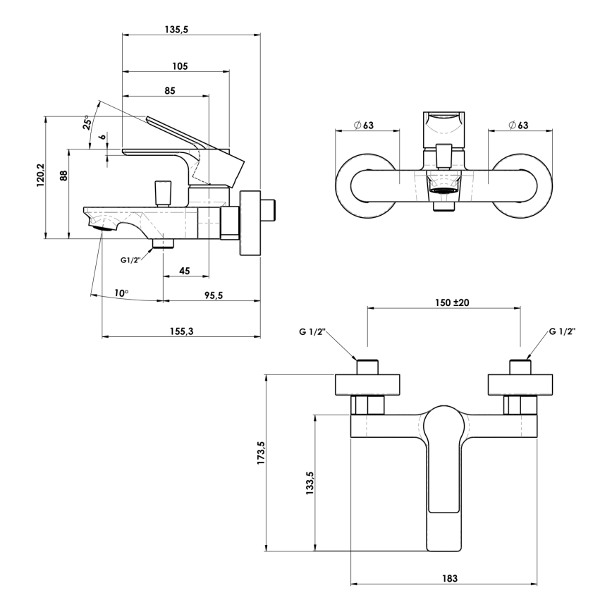 Sapho - Кранче за баня PAX матов черен
