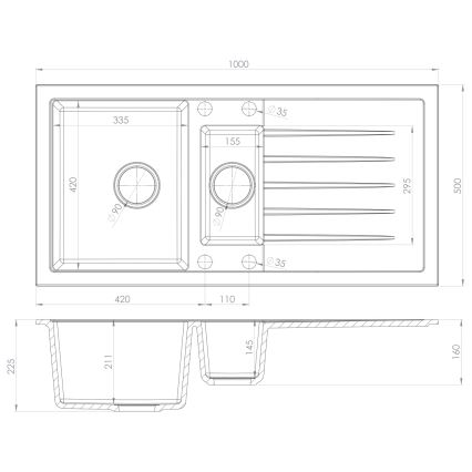 Sapho - Кухненска мивка 100x50 cm гранит/бежова