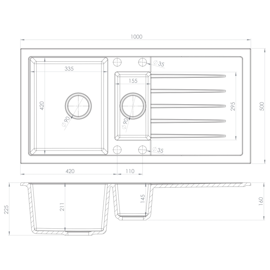 Sapho - кухненска мивка 100x50 см гранит/черен