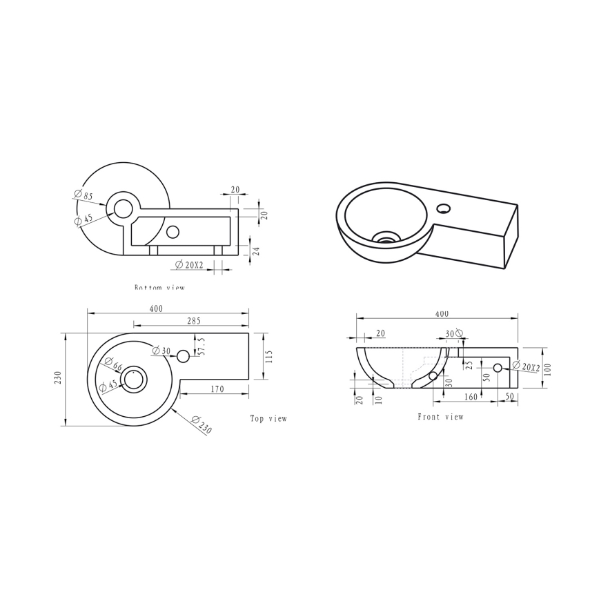 Sapho - Ъглова стенна мивка BLOK 40x23 см дясна/антрацит