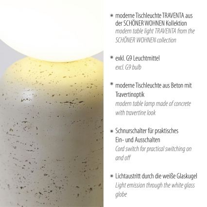 Schöner Wohnen 12543-42 - Настолна лампа TRAVENTA 1xG9/10W/230V бетон