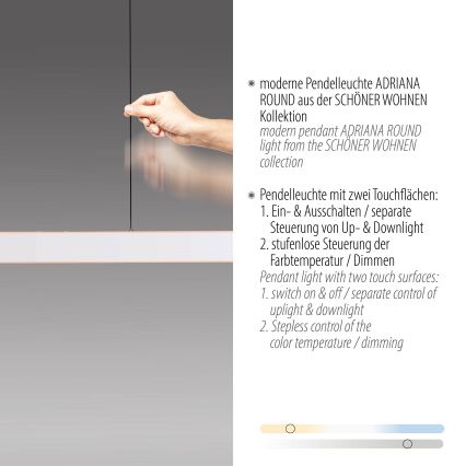 Schöner Wohnen 12577-16 - LED димируем полилей на кабел ADRIANA ROUND 2xLED/24W/230V 2700/3000/3500/4000/5000K 160 cm бял