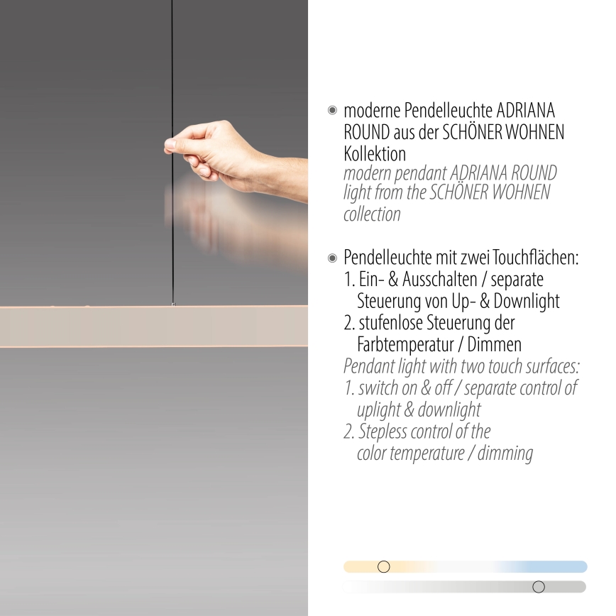 Schöner Wohnen 12577-39 - Димируема LED висяща лампа на кабел ADRIANA ROUND 2xLED/24W/230V 2700/3000/3500/4000/5000K сива