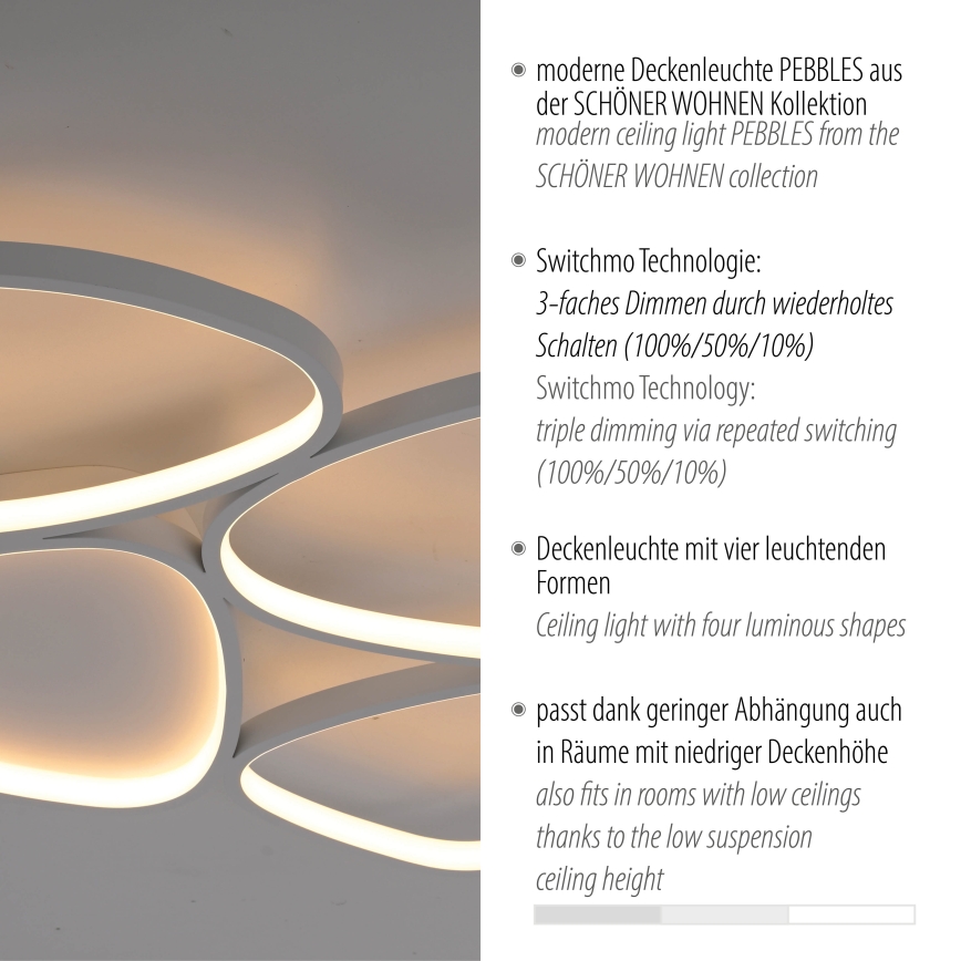 Schöner Wohnen 14038-16 - LED димируемо таванно осветително тяло PEBBLES LED/35,5W/230V бяло