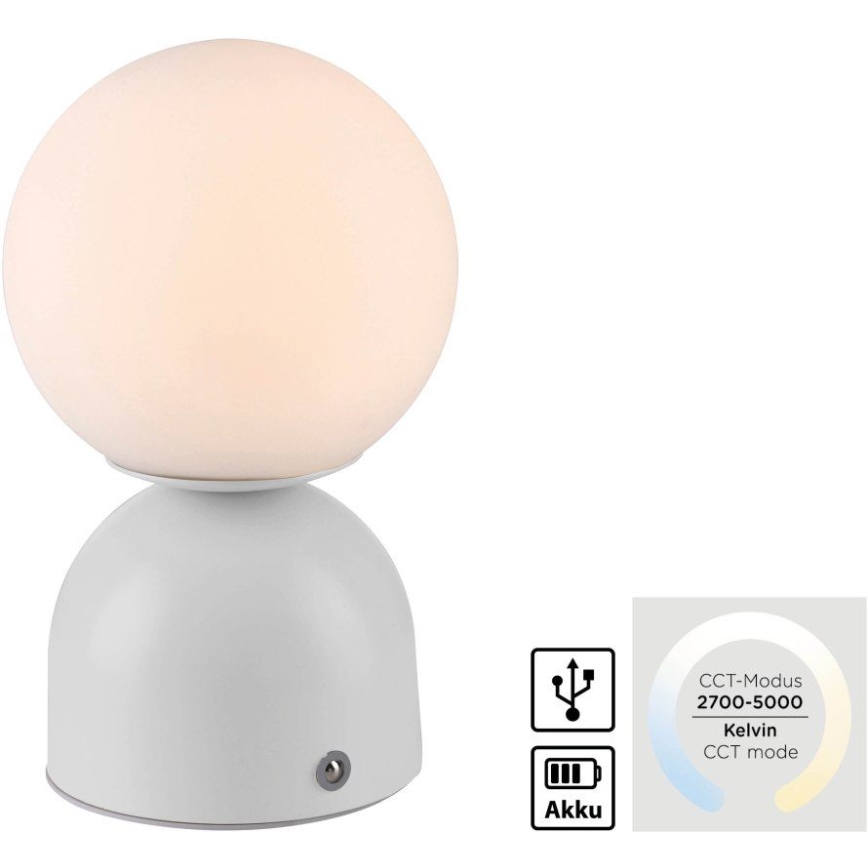 Schöner Wohnen 19218-16 - Настолна презареждаема LED лампа RUDI със сензорно димиране LED/1,2W/5V 3000-6000K 1200 mAh бяла