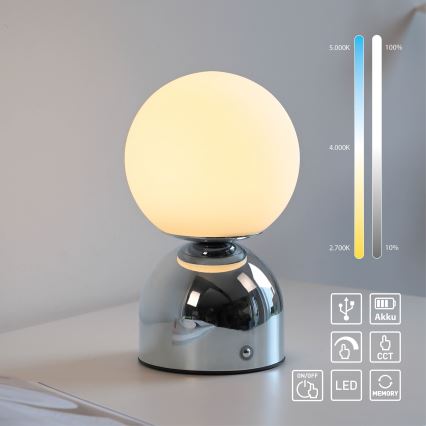 Schöner Wohnen 19218-17 - LED димируема сензорна презареждаема настолна лампа RUDI LED/1,2W/5V 3000-6000K 1200 mAh лъскав хром