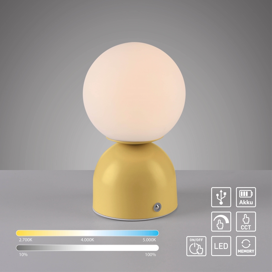 Schöner Wohnen 19218-81 - LED димируема сензорна акумулаторна настолна лампа RUDI LED/1,2W/5V 3000-6000K 1200 mAh жълта