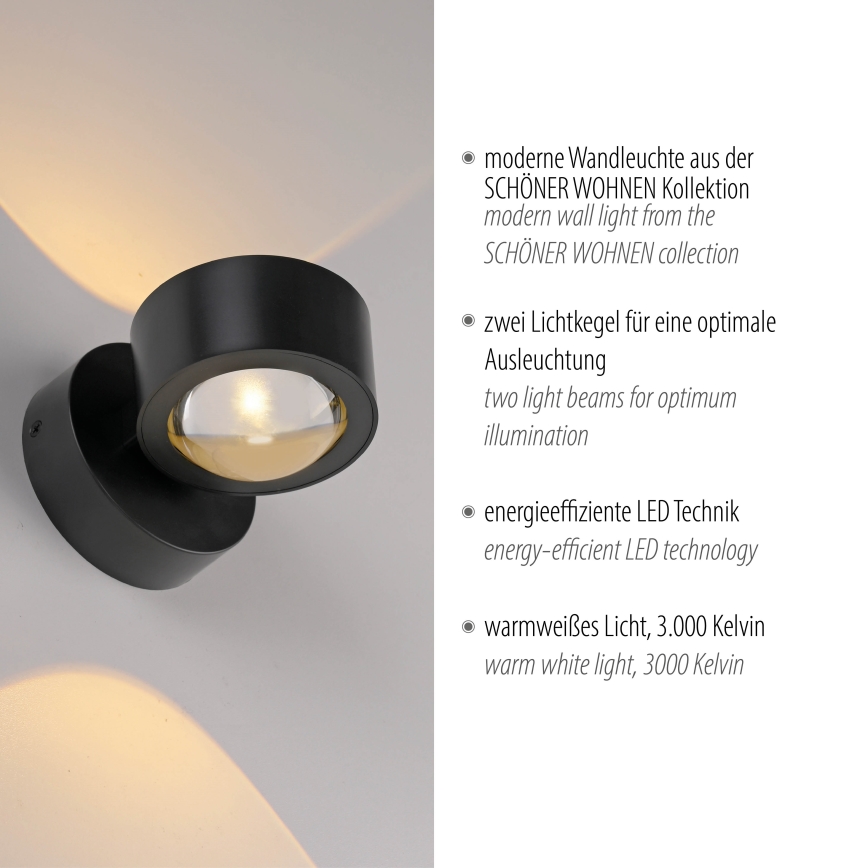 Schöner Wohnen 19331-18 - LED стенно осветително тяло CHIA 2xLED/2W/230V черно