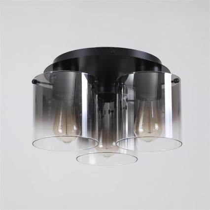 Searchlight - Плафон SWEDEN 3xE27/60W/230V Ø 39 см черно/димчато стъкло