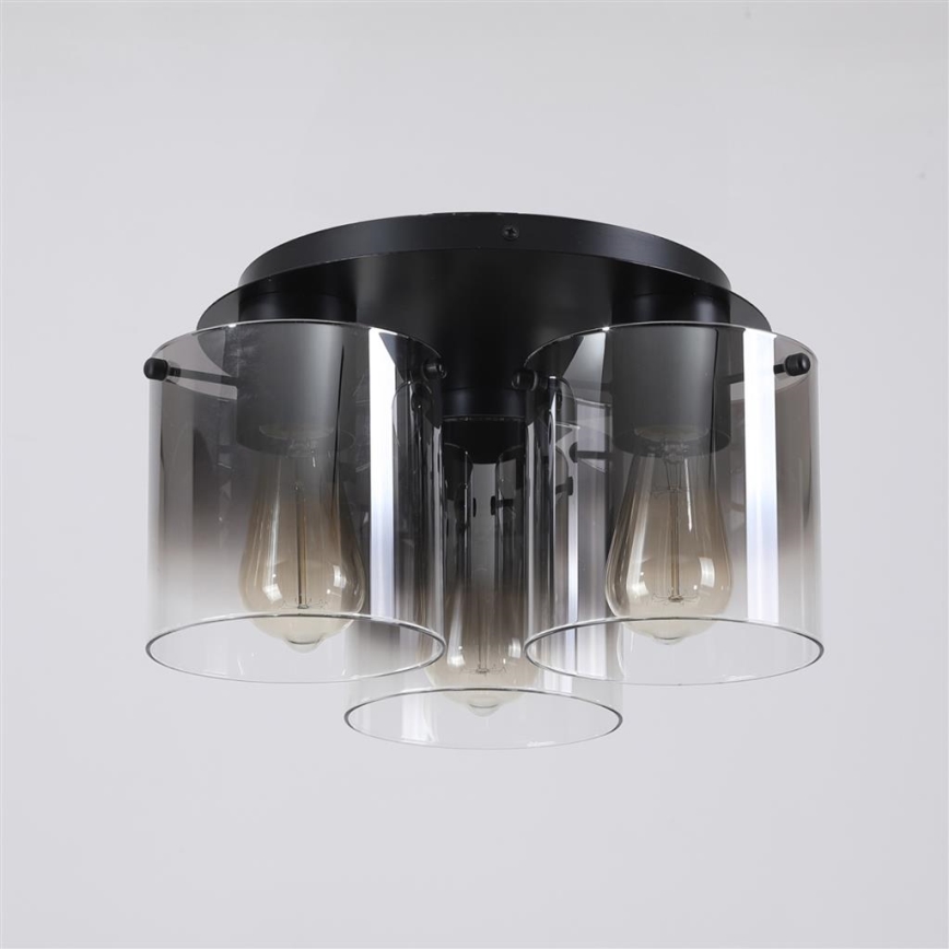 Searchlight - Плафон SWEDEN 3xE27/60W/230V Ø 39 см черно/димчато стъкло