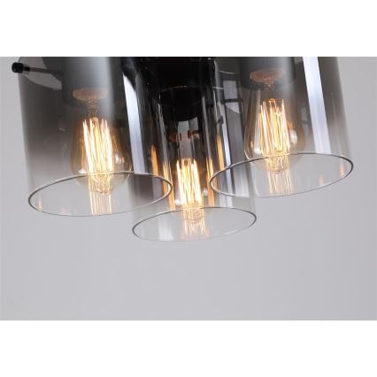 Searchlight - Плафон SWEDEN 3xE27/60W/230V Ø 39 см черно/димчато стъкло