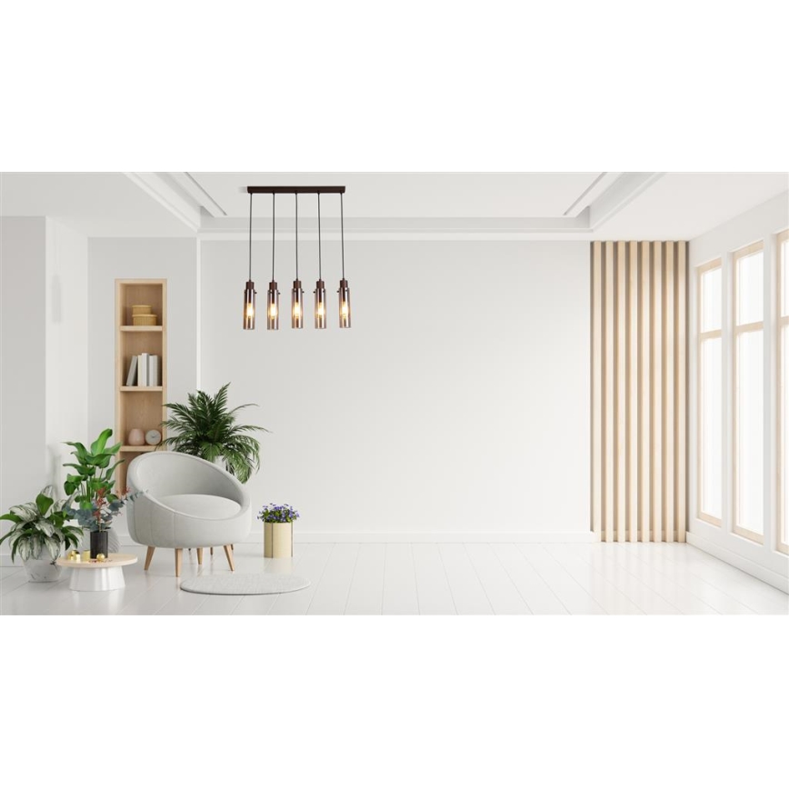 Searchlight - Полилей на кабел SWEDEN 5xE27/60W/230V кафяв/димчат