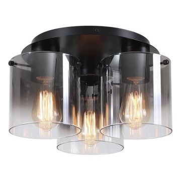 Searchlight - Плафон SWEDEN 3xE27/60W/230V Ø 39 см черно/димчато стъкло