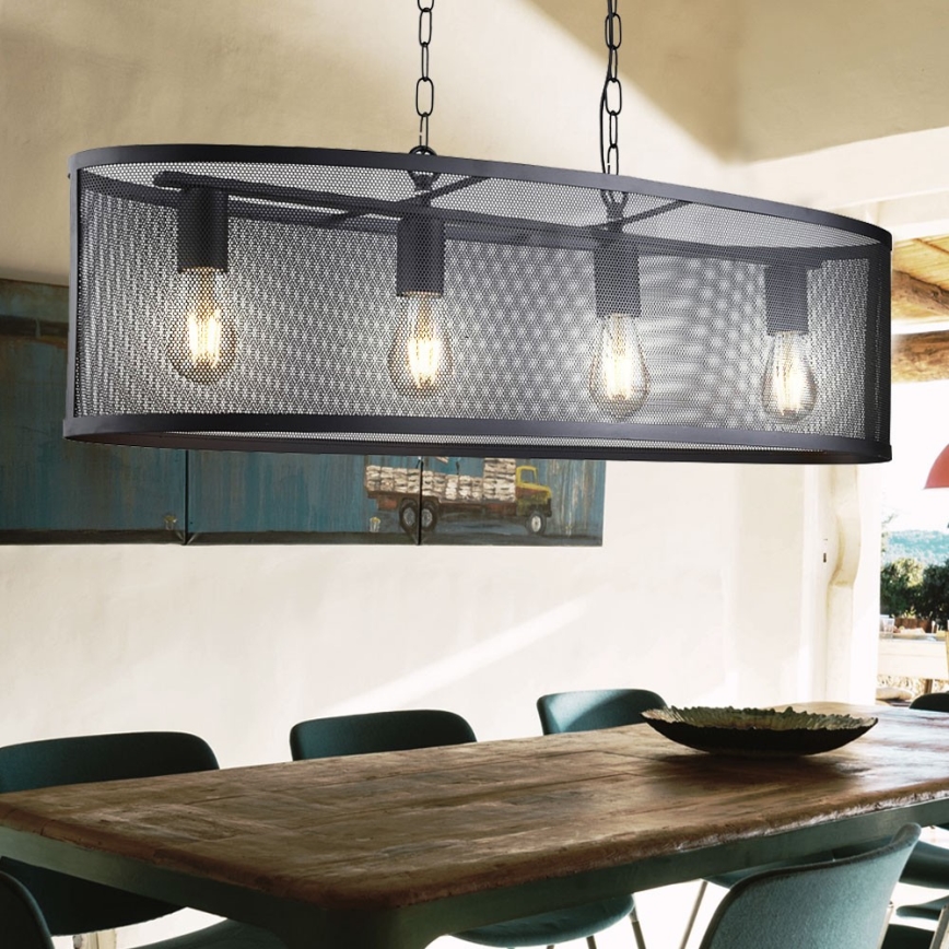 Searchlight - Полилей на въже FISHNET 4xE27/60W/230V черна