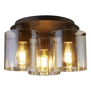 Searchlight - Потолочно осветително тяло SWEDEN 3xE27/60W/230V Ø 39 см кафяво/димчато