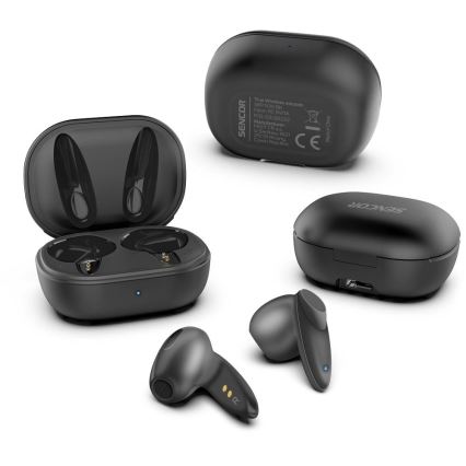 Sencor - Безжичен earphones 230 mAh + 2x 25 mAh IPX4 черен